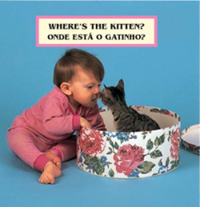 WHERE'S THE KITTEN? board book in Portuguese & English