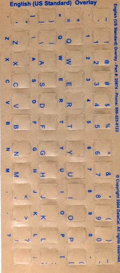 English keyboard stickers Transparent (US Standard) Blue Letters