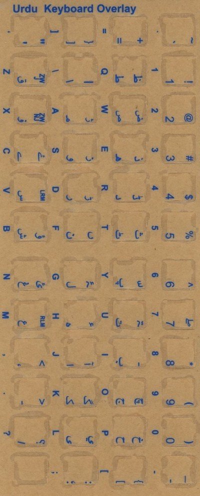 Keyboard Stickers for Urdu Blue Letter Transparent