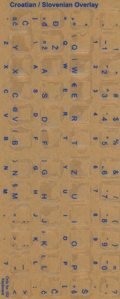 Croatian / Slovenian keyboard stickers (blue lettering on transparent back)