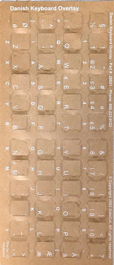 Danish keyboard stickers (White for Black Keyboards)