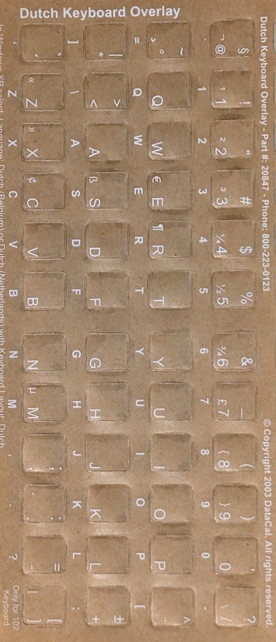 Dutch keyboard stickers (Netherlands) White for Black Keyboards