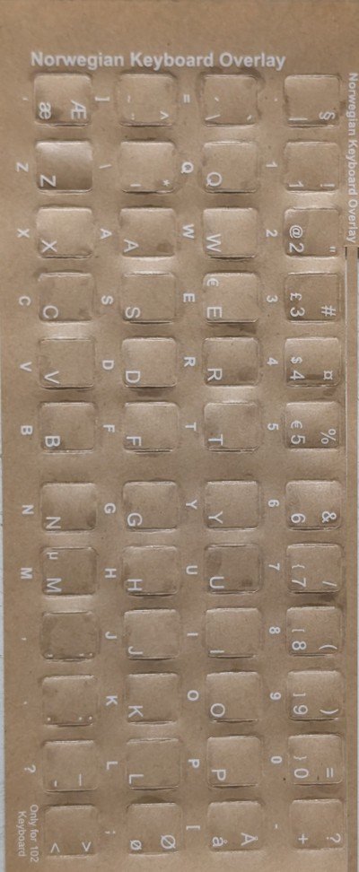 Keyboard Stickers for Norwegian (White for Black Keyboards)