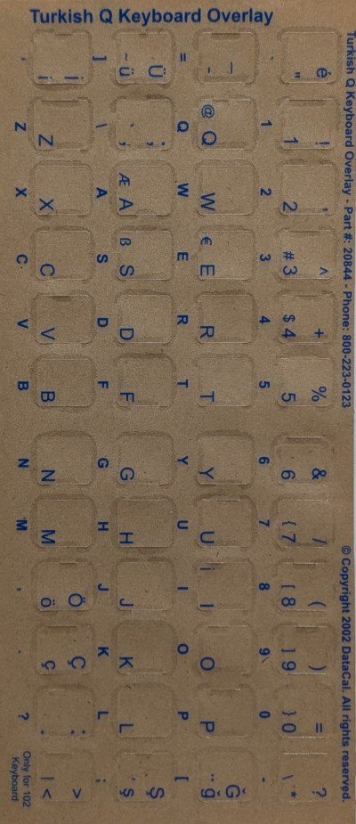 Keyboard Stickers for Turkish Blue Letters