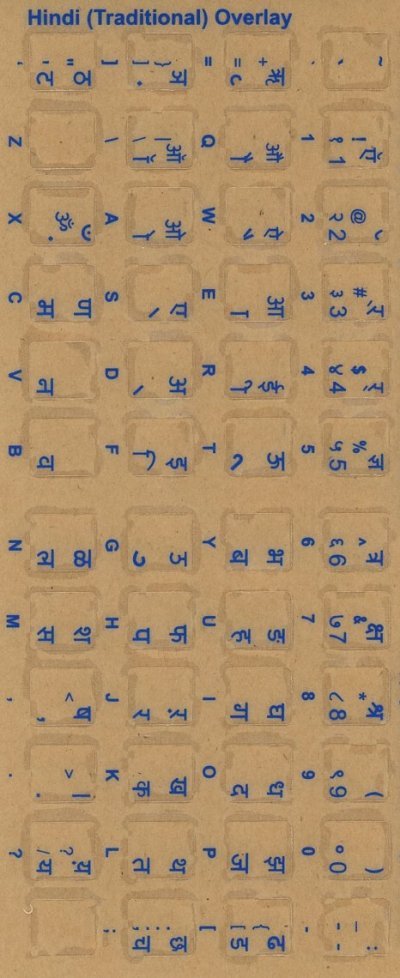 Keyboard Stickers for Hindi (traditional) blue