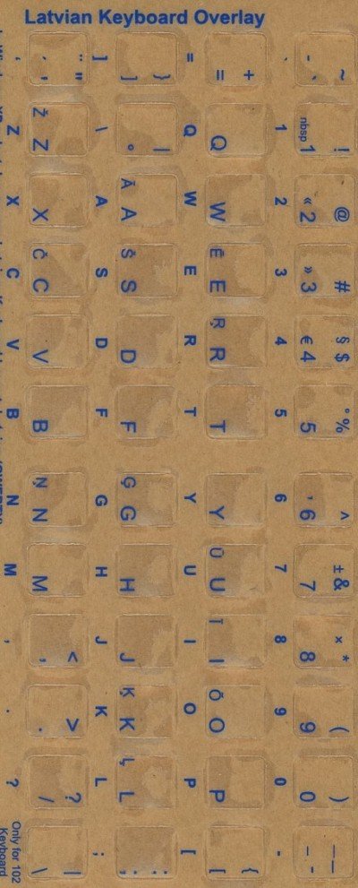 Latvian Keyboard Stickers - Labels - Transparent Overlays with Blue Characters