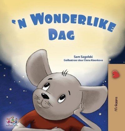 Book cover for 'N Wonderlike Dag' showing a thoughtful gray elephant under a starry night sky with a warm glow above the title.